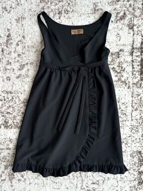 Karen Zambos Vintage Couture Black Ruffle Wrap Mini Dress